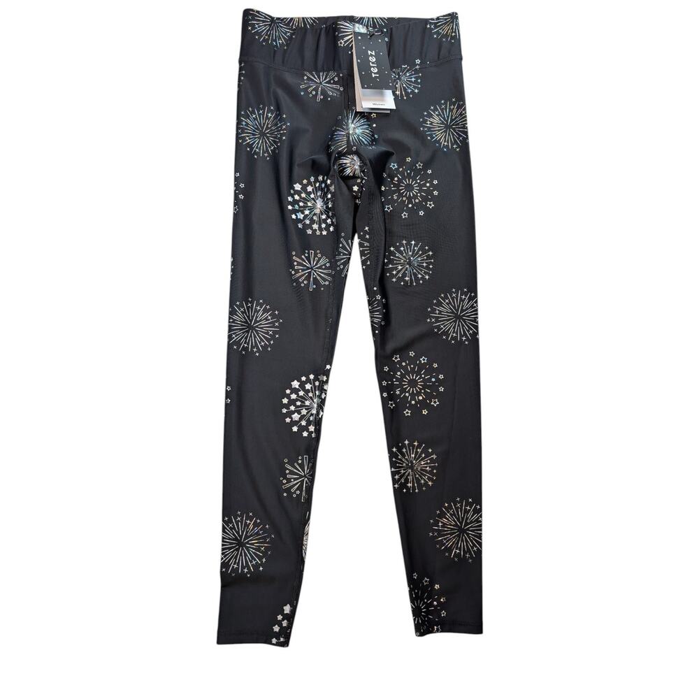 Black Silver Fireworks Dopamine Leggings Festival Stretch Activewear NWT Gym
